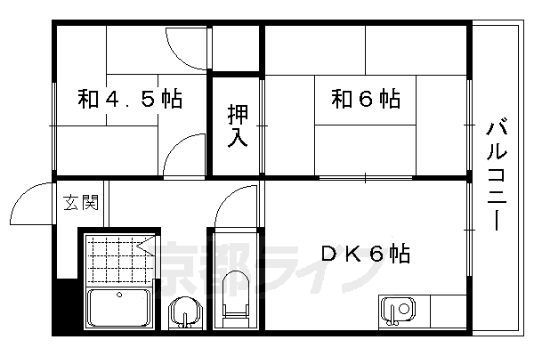 京都市右京区嵯峨大覚寺門前八軒町のアパートの間取り