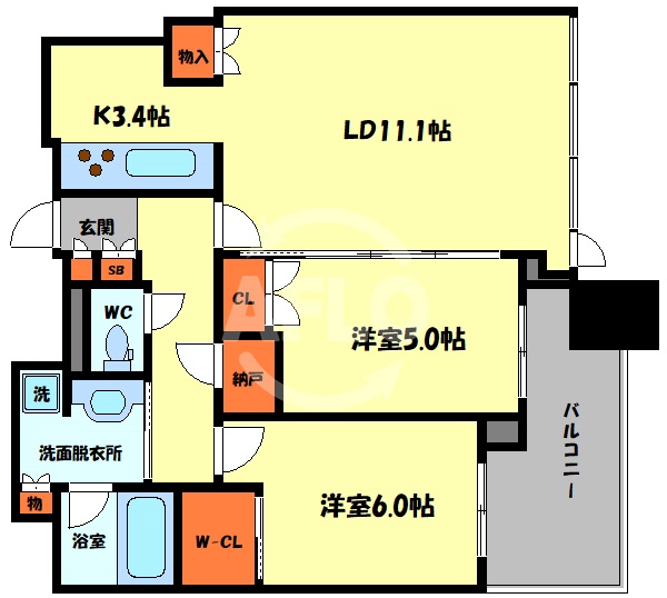 大阪市中央区安土町のマンションの間取り