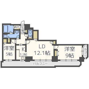 札幌市中央区北三条西のマンションの間取り