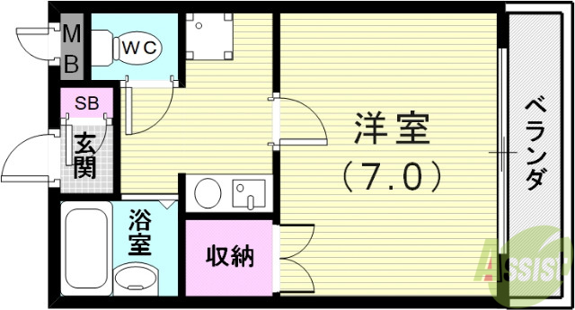 神戸市長田区平和台町のアパートの間取り