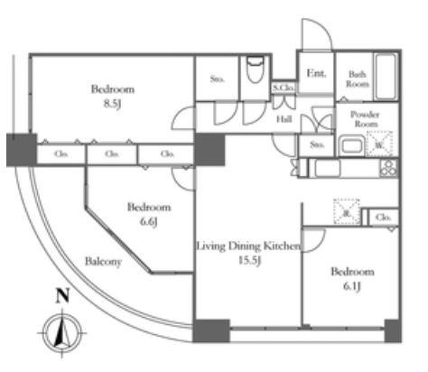 【中央区佃のマンションの間取り】