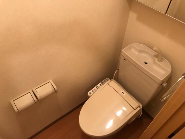 トイレ　冬も快適な温水便座　上部棚あり