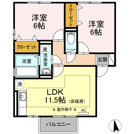 東北新幹線 郡山駅 バス乗車時間：30分 最寄りバス停で下車 徒歩6分 2階建 築23年の間取り写真