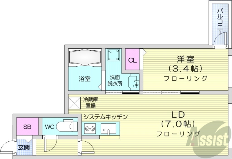 札幌市豊平区西岡四条のマンションの間取り