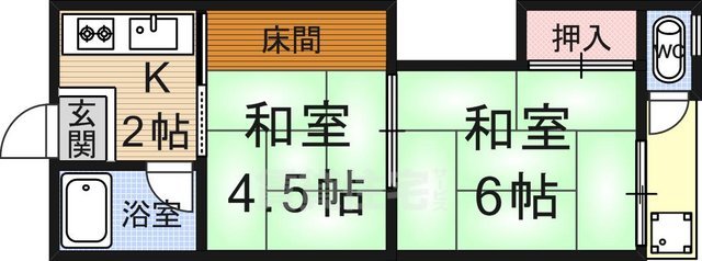 京都市山科区四ノ宮小金塚のアパートの間取り