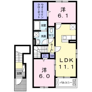 ヴィラ　ドゥ　グレーヌ梅ケ谷Ｄの間取り