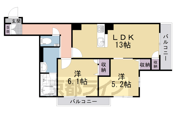 京都市中京区西ノ京車坂町のマンションの間取り