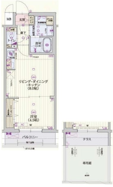 京都市南区唐橋経田町のマンションの間取り