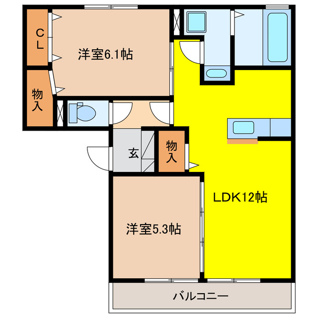 【大垣市小野のアパートの間取り】