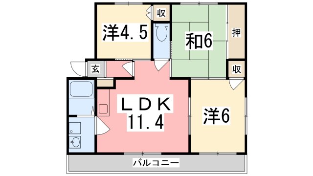 姫路市広畑区小坂のマンションの間取り