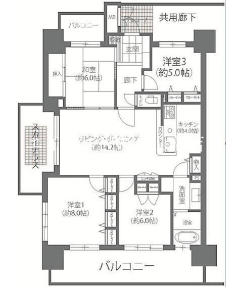 岡山市北区大供表町のマンションの間取り