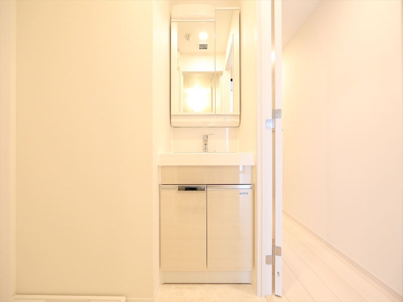 洗面設備　脱衣所　独立洗面台（シャンプードレッサー付）収納スペース有