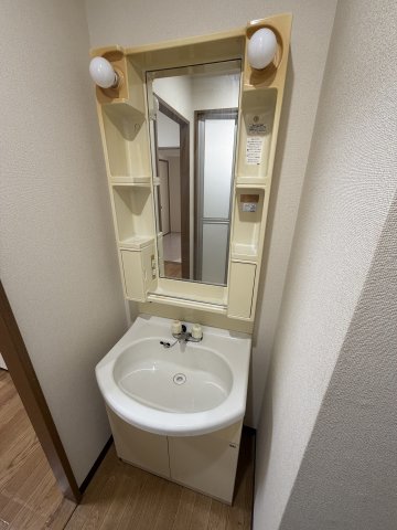 洗面設備　独立洗面台、小物を置くことができて便利です