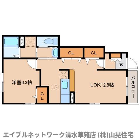 静岡市清水区草薙杉道のアパートの間取り