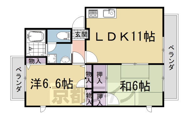 宇治市莵道のアパートの間取り