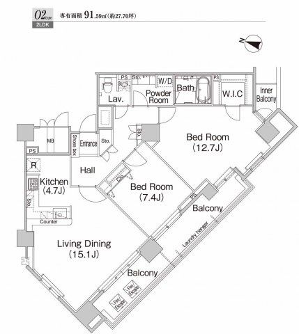 千代田区二番町のマンションの間取り