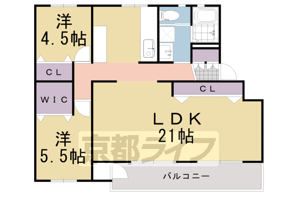 長岡京市八条が丘のマンションの間取り