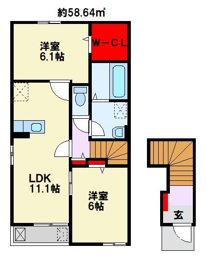 遠賀郡岡垣町野間のアパートの間取り