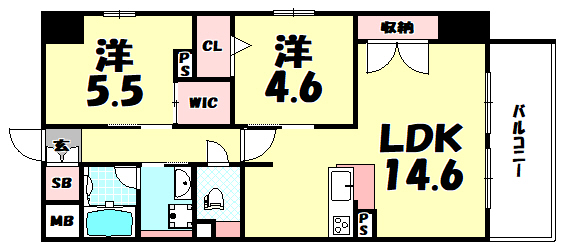 大阪市中央区十二軒町のマンションの間取り