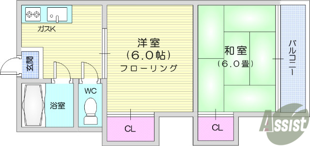 仙台市宮城野区清水沼のアパートの間取り