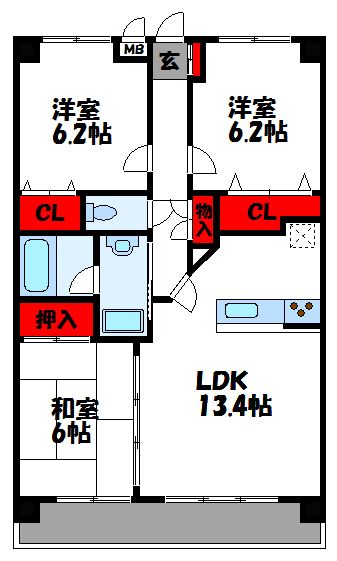 古賀市花見東のマンションの間取り