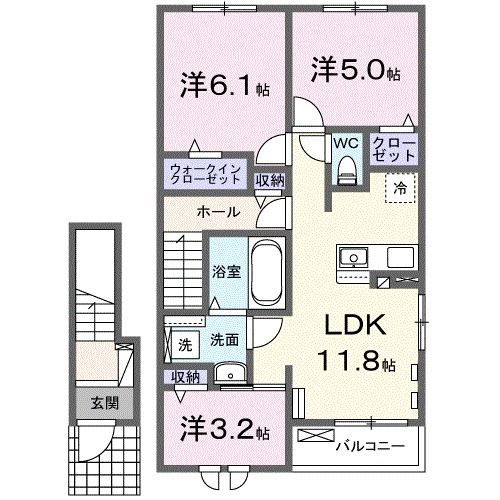 南相馬市鹿島区横手のアパートの間取り