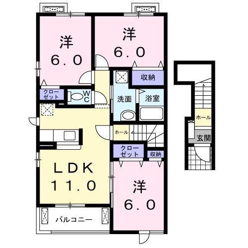 ［大東建託］ヴァルトエルンテＣ　（おいらせ町）の間取り