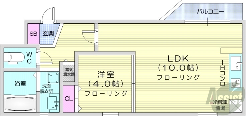 札幌市中央区北三条西のマンションの間取り