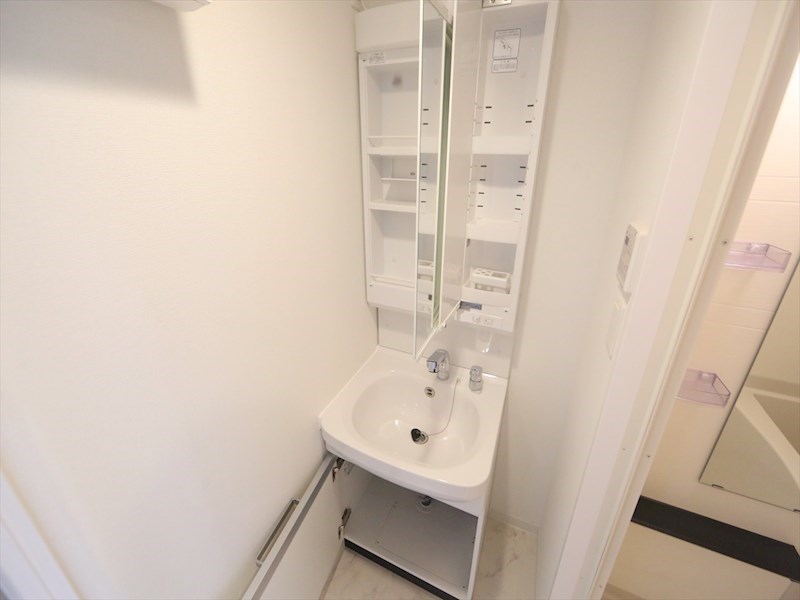 洗面設備　脱衣所　独立洗面台（シャンプードレッサー付）収納スペース有