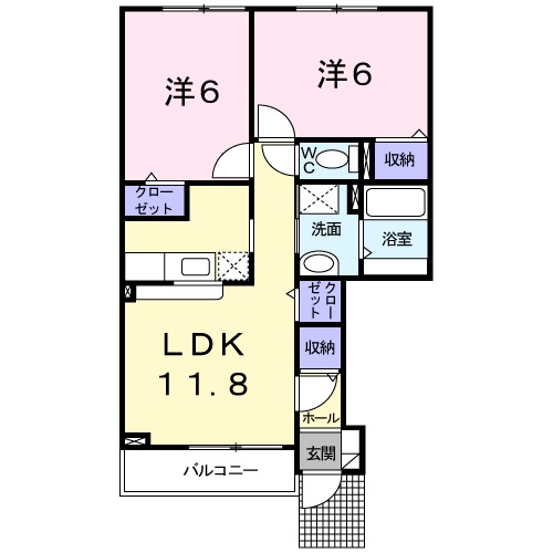 滝川市泉町2LDKアパートG棟の間取り