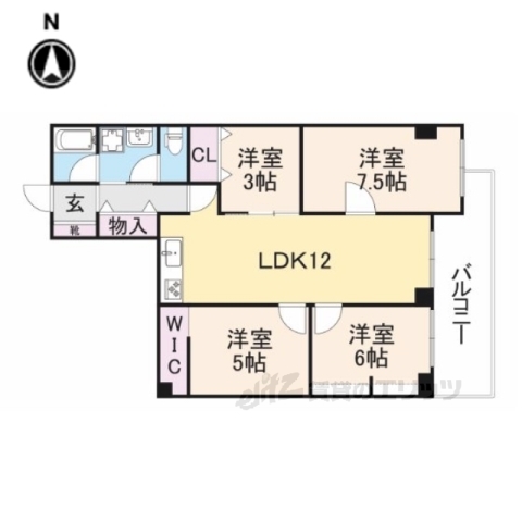 京都市下京区七条御所ノ内北町のマンションの間取り