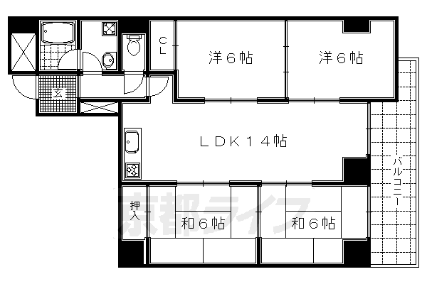 京都市下京区七条御所ノ内北町のマンションの間取り