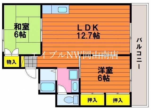 岡山市南区福島のアパートの間取り