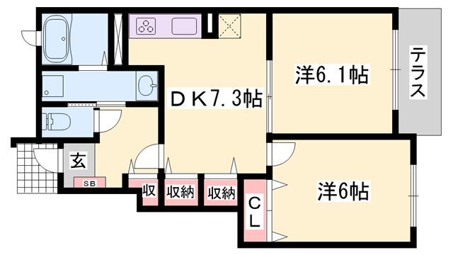 オワゾーブルーＢの間取り