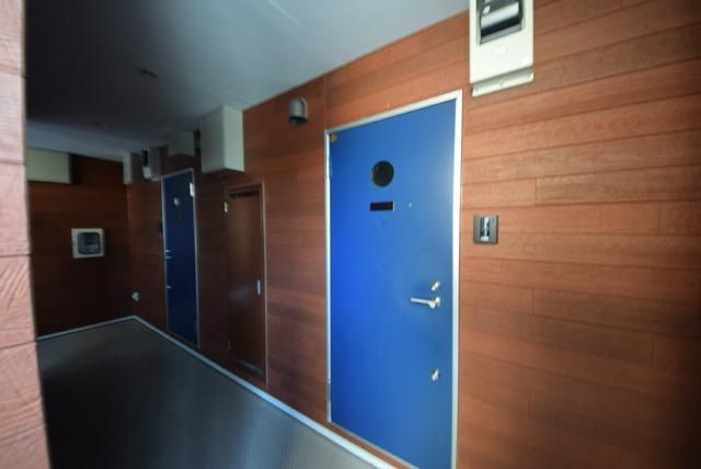 エントランス　入口ドアは青色です