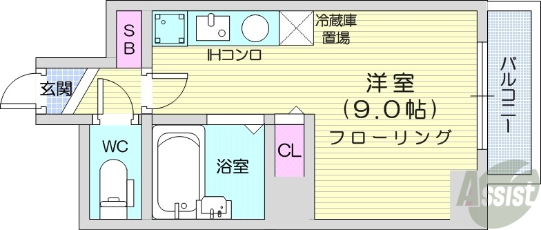 札幌市中央区北四条西のマンションの間取り