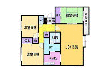 札幌市厚別区厚別東一条のマンションの間取り