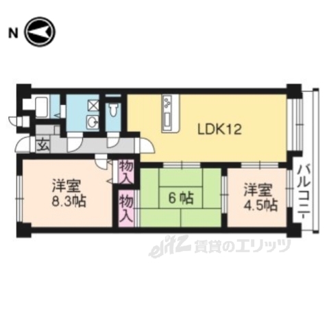 宇治市伊勢田町のマンションの間取り