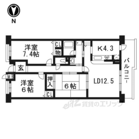 京都市伏見区桃山町大島のマンションの間取り