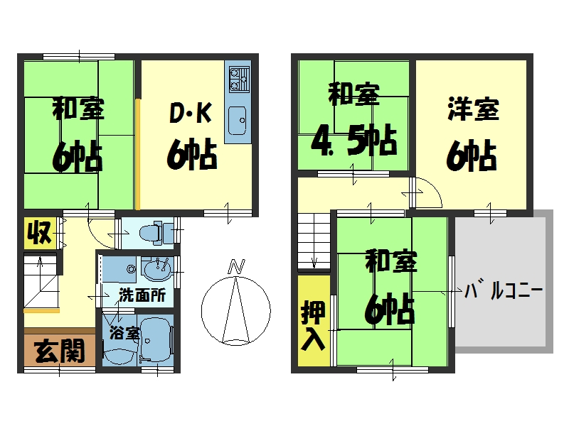 伏見区石田内里町　貸家の間取り