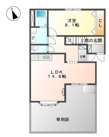 姫路市花田町小川のアパートの間取り