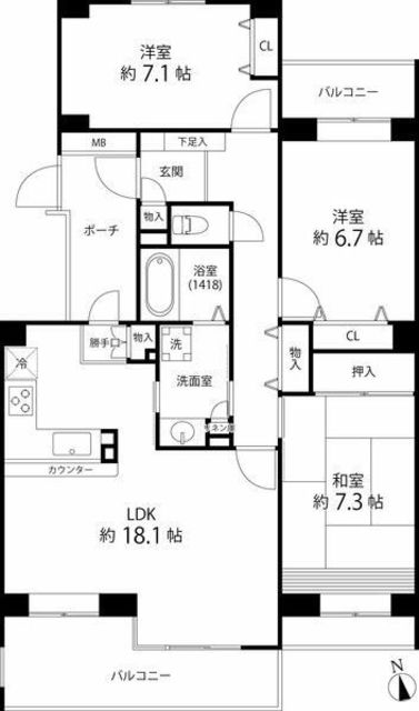 Ｔ’ｓ　ｇａｒｄｅｎ西寺尾Ｃ棟の間取り