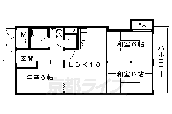 京都市南区西九条東島町のマンションの間取り