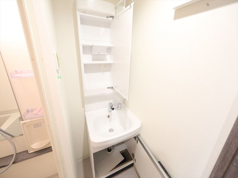 洗面設備　脱衣所　独立洗面台（シャンプードレッサー付）収納スペース有