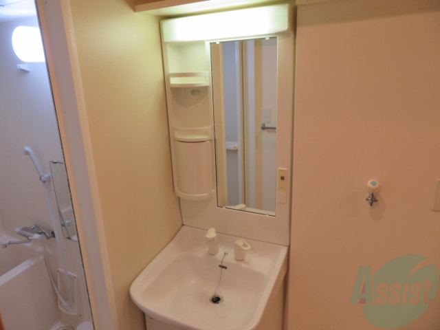 洗面設備　シャンプードレッサー付きの独立洗面台でございます。