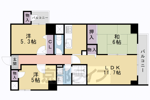 京都市南区吉祥院九条町のマンションの間取り