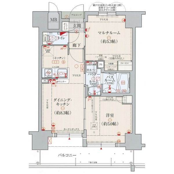 神戸市兵庫区西柳原町のマンションの間取り