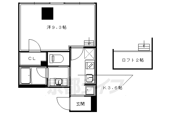 京都市左京区岡崎西天王町のマンションの間取り