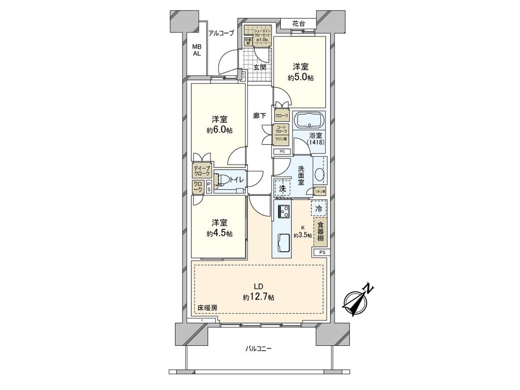 ＨＡＲＵＭＩ　ＦＬＡＧ　ＳＵＮ　ＶＩＬＬＡＧＥ　Ｆ棟の間取り