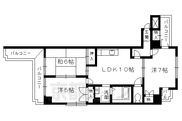 京都市左京区松ケ崎芝本町のマンションの間取り